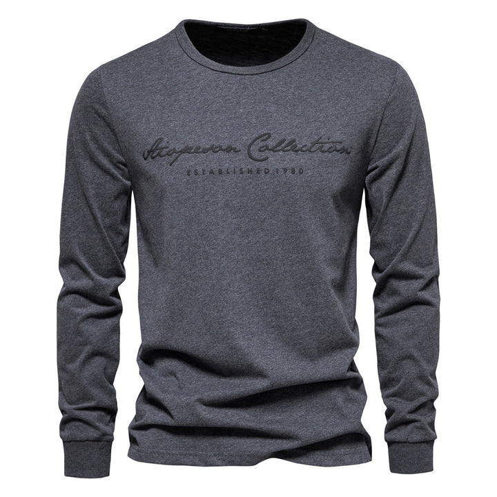 Herren nan minimalistisk rundhalset sweatshirt lavet af bomuldsblanding med ribbede mansjetter Skovae