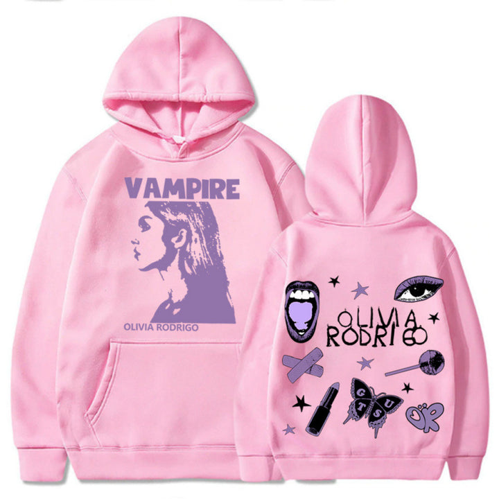 Kvinders hoodie med kunstnerisk vampyrtryk og oversized pasform Skovae