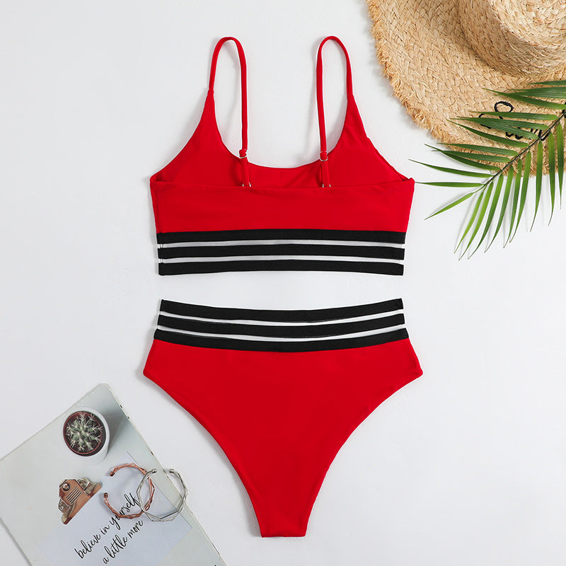 Dame Sporty Bikini-sæt med elastisk bånd og stilfulde striber Stilla