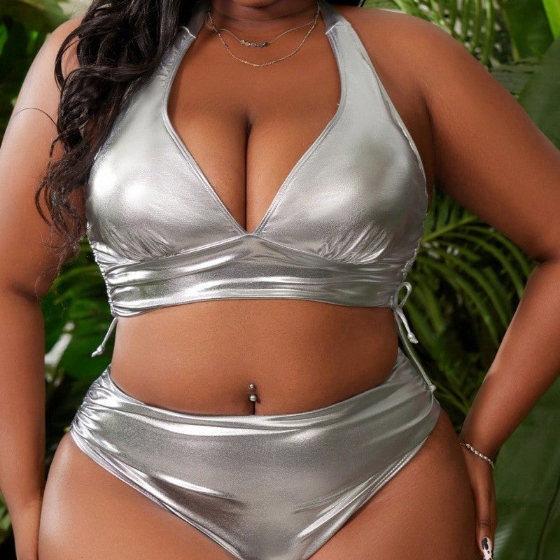 Dame Metallic Bikini med højt skåret trusse Skovae