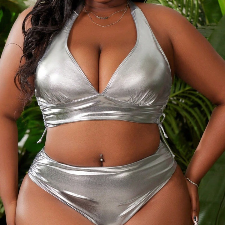 Dame Metallic Bikini med højt skåret trusse Skovae