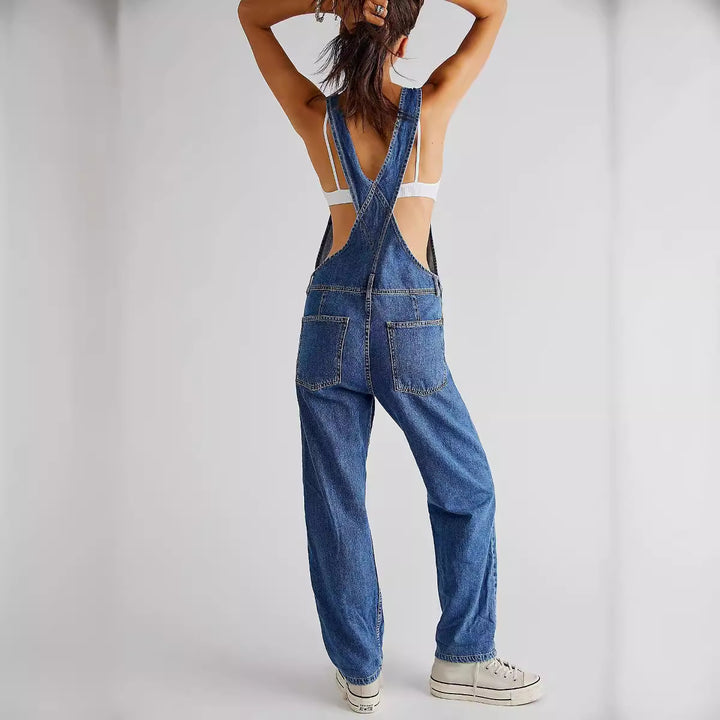 Dame casual denim overalls med praktiske lommer og justerbar talje Skovae