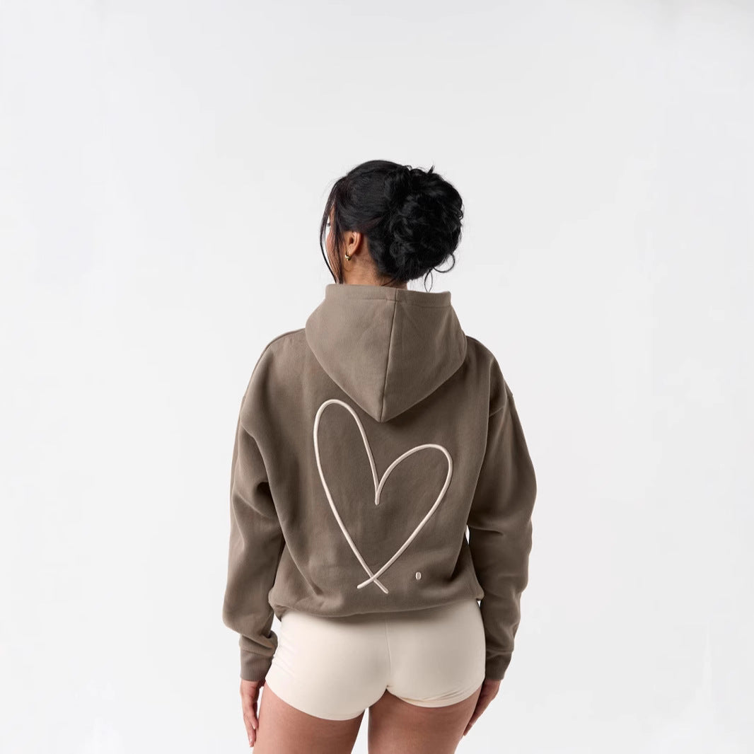 Kvinders hættetrøje sweatshirt med stort hjerte design og komfortable korte shorts Skovae