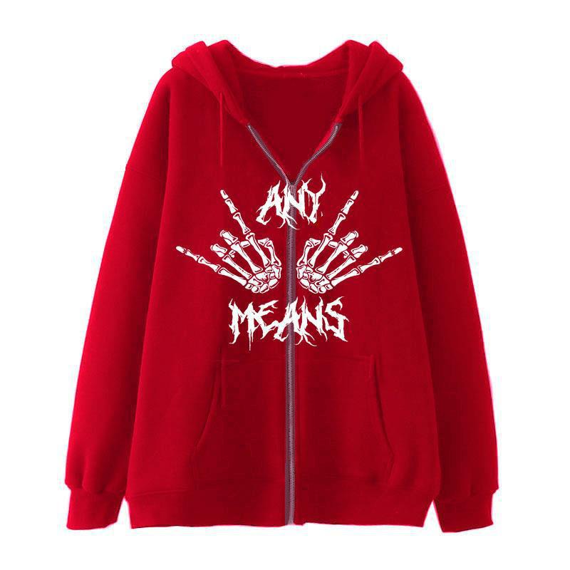 Damehoodie med unikt skeletdesign og praktiske kængurulommer Skovae