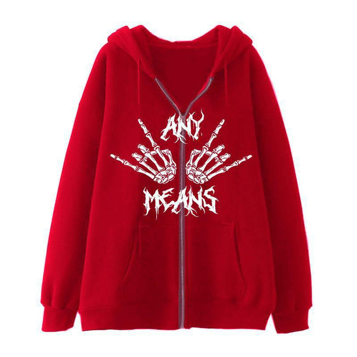 Damehoodie med unikt skeletdesign og praktiske kængurulommer Skovae