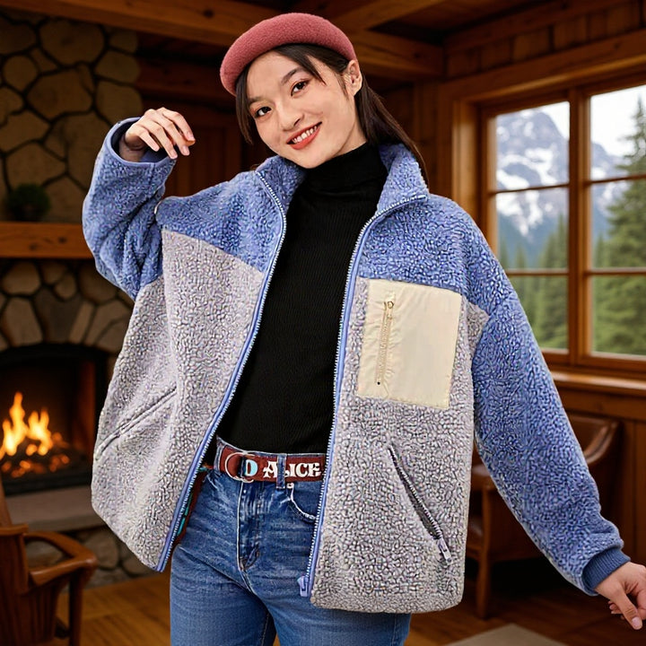 Kvinders Fluffy Fleece Jakke med Høj Krave og Lynlås Stilla