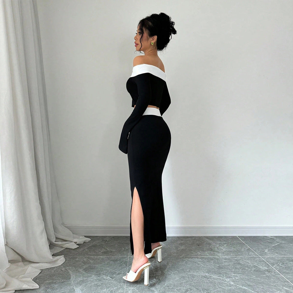 Kvinders Crop Top og Maxi Nederdel Sæt med Off-Shoulder Design Stilla