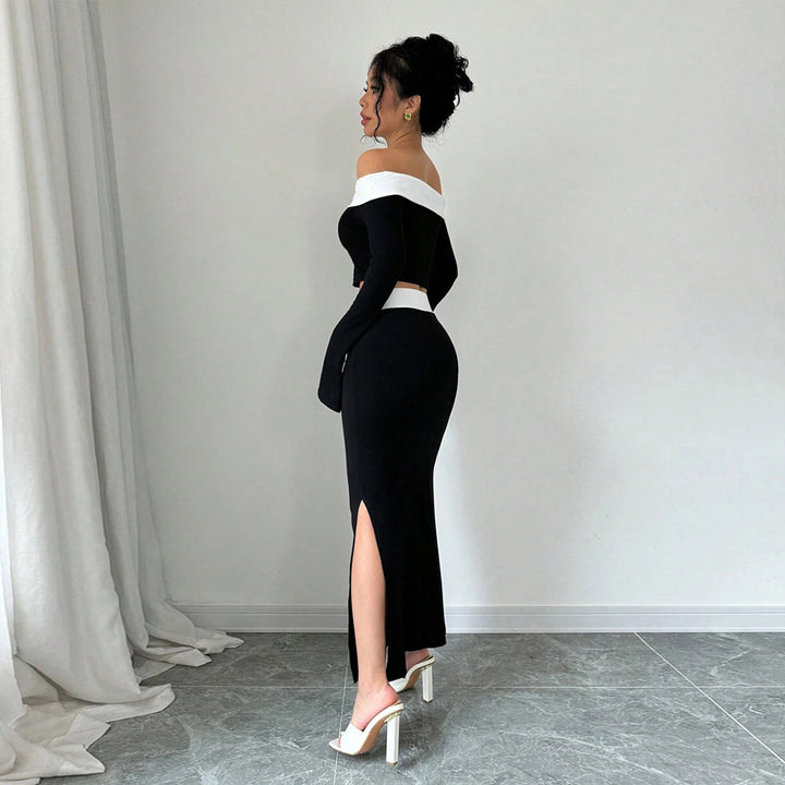 Kvinders Crop Top og Maxi Nederdel Sæt med Off-Shoulder Design Stilla