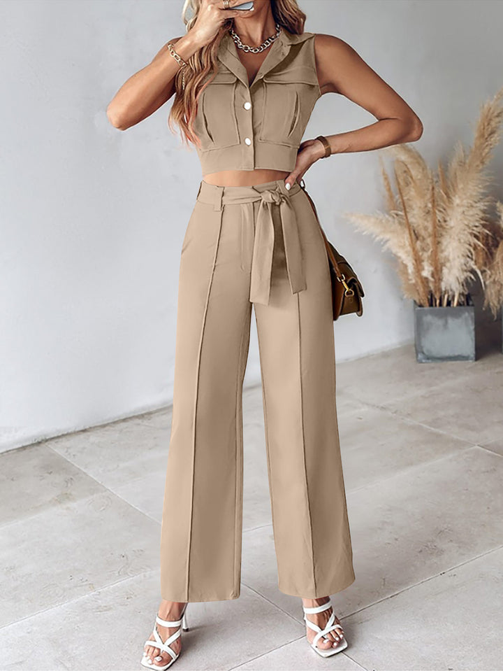 Dame sæt med cropped top og højtaljede bukser Stilla