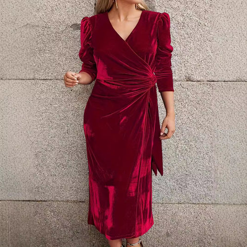 Dame Elegant Wrap Kjole i Velours Stilla