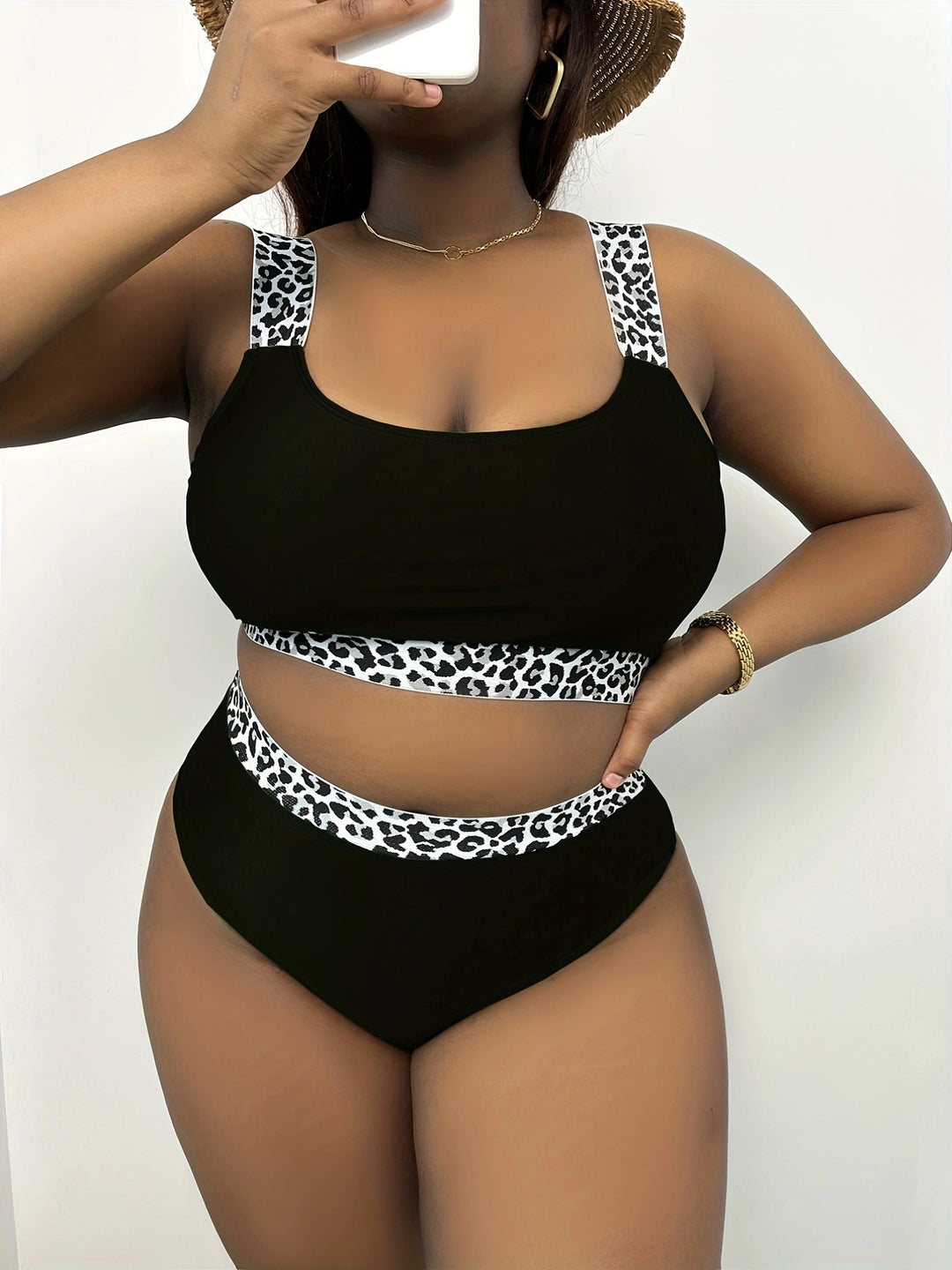 Dame Højskåret Bikini-Sæt med trendy Dyreprint Skovae