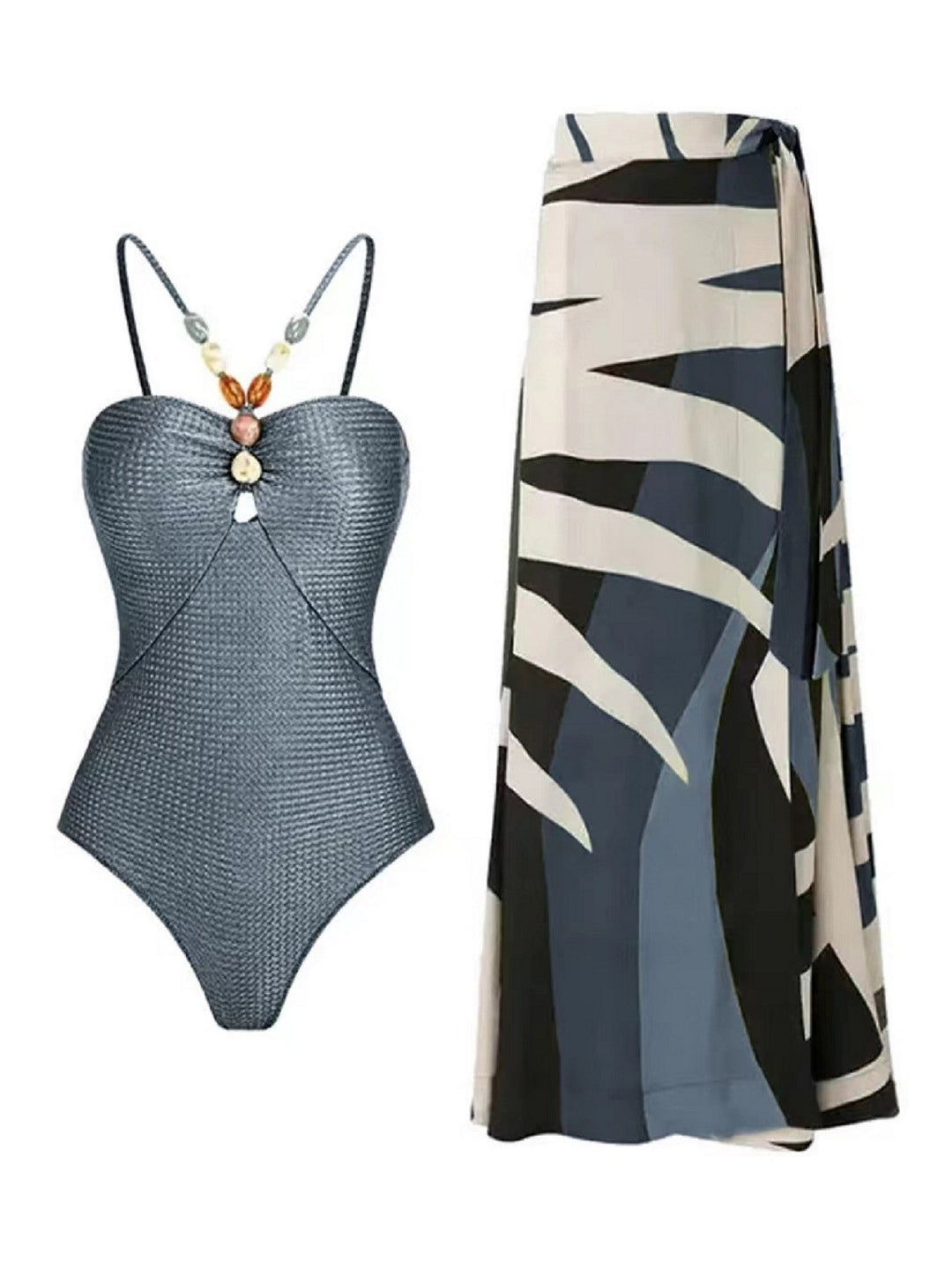 Dame Strappy Lace-Up Enkelt Badeanstyr med matchende Cover-Up Wrap-Top Stilla