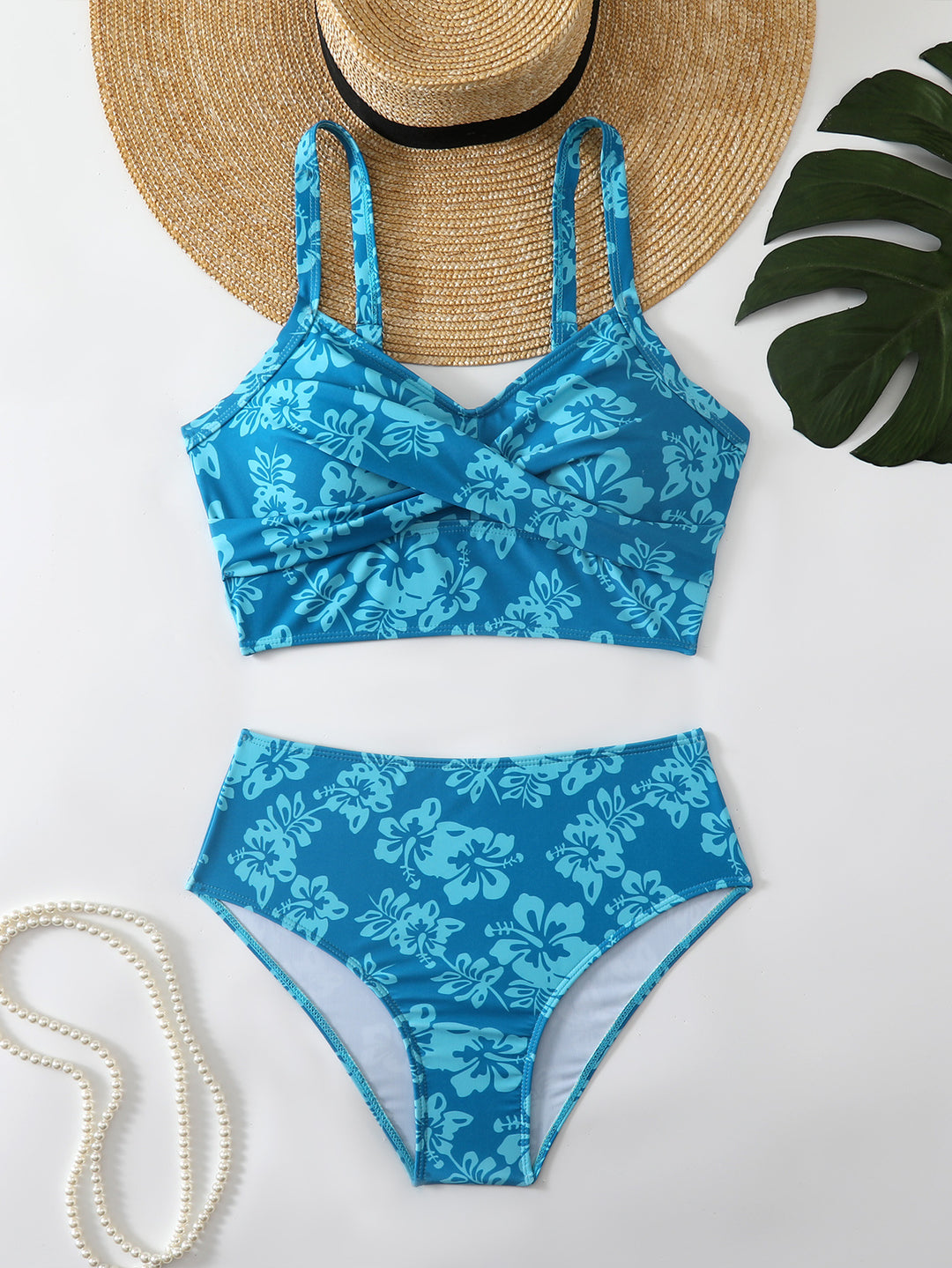 Dame bikini-sæt med høj talje og dekorativt knudedesign Skovae