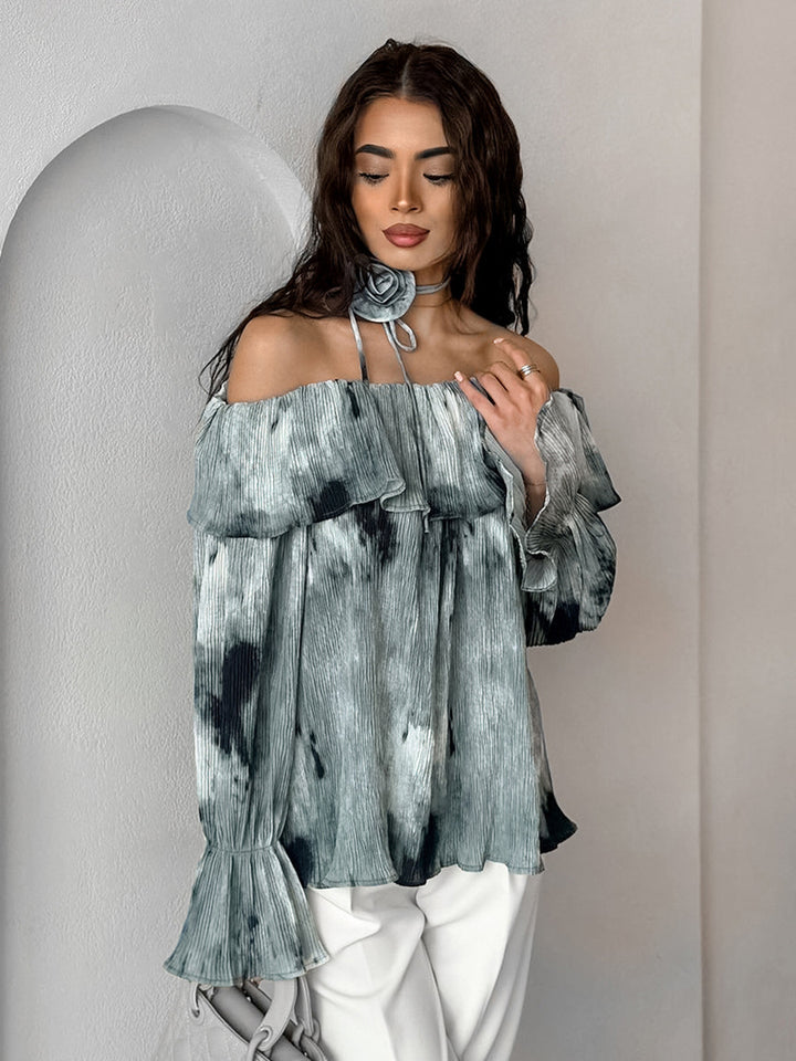 Dame Off-Shoulder Bluse med flæsedetaljer og flydende snit Stilla
