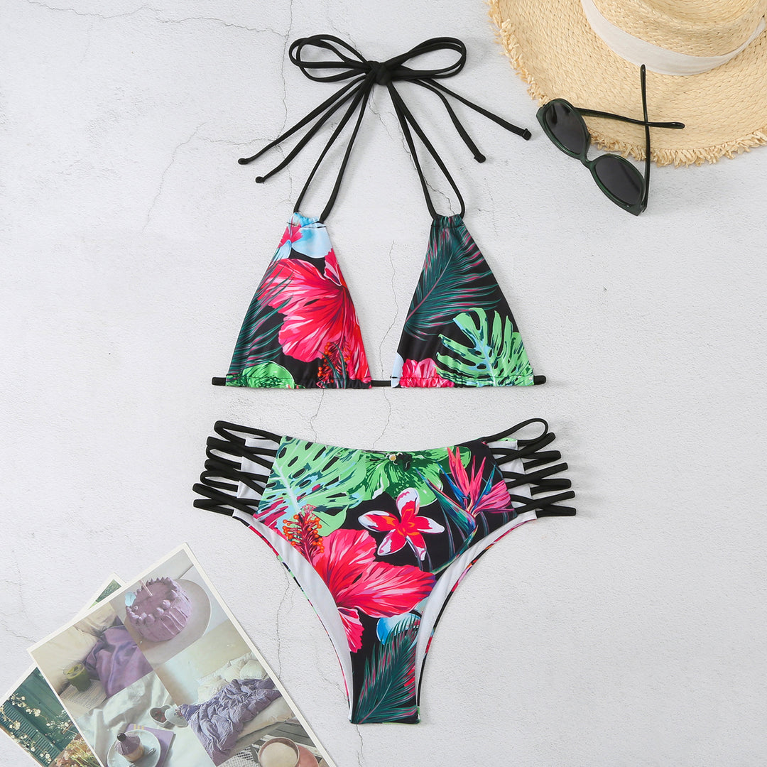 Dame tropisk print højtaljet bikini sæt Stilla
