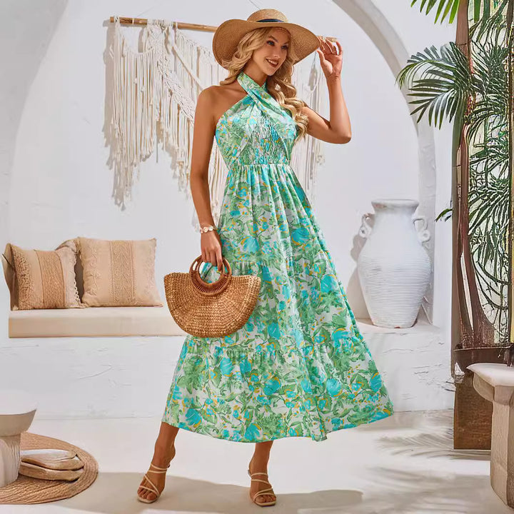 Dame Strapless Maxikjole med Blomsterprint og Flæsedetaljer Stilla