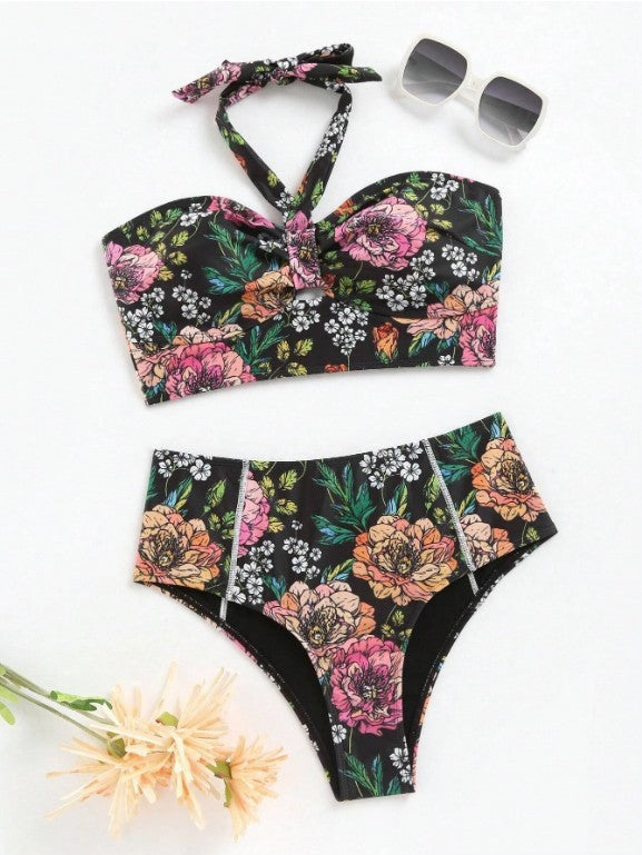 Dame to-delt bikini-sæt med blomsterdesign og høj talje Stilla