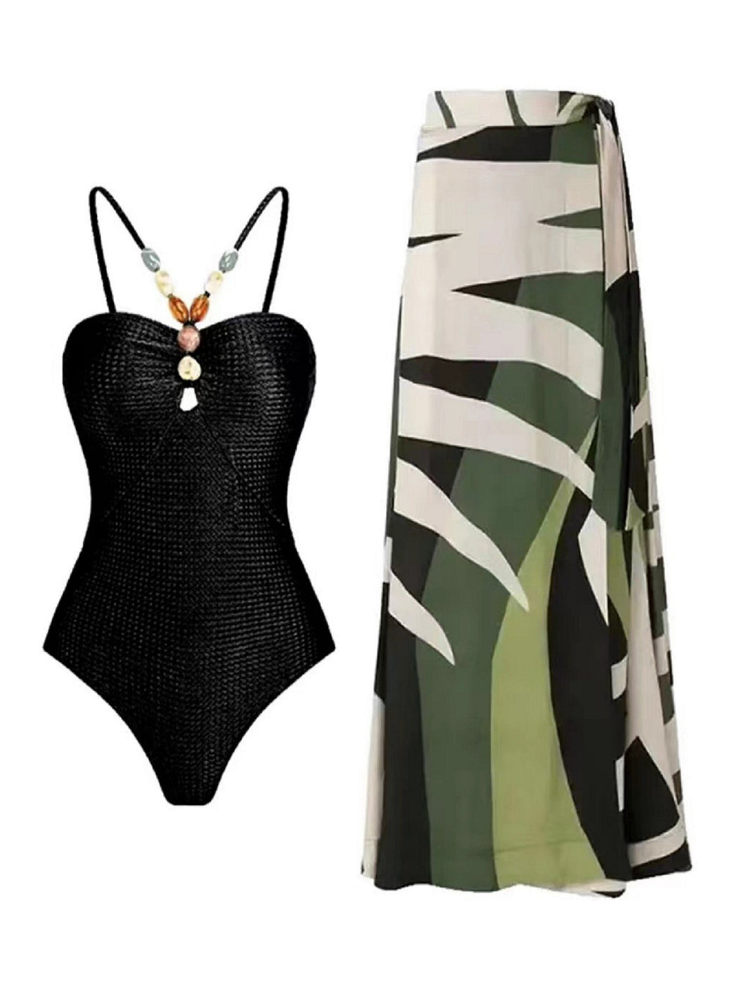 Dame Strappy Lace-Up Enkelt Badeanstyr med matchende Cover-Up Wrap-Top Stilla