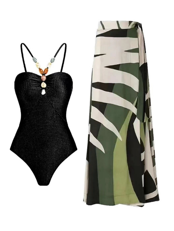 Dame Strappy Lace-Up Enkelt Badeanstyr med matchende Cover-Up Wrap-Top Stilla