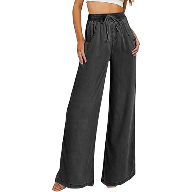 Dame bred jeans med elastisk talje og sidelommer Skovae