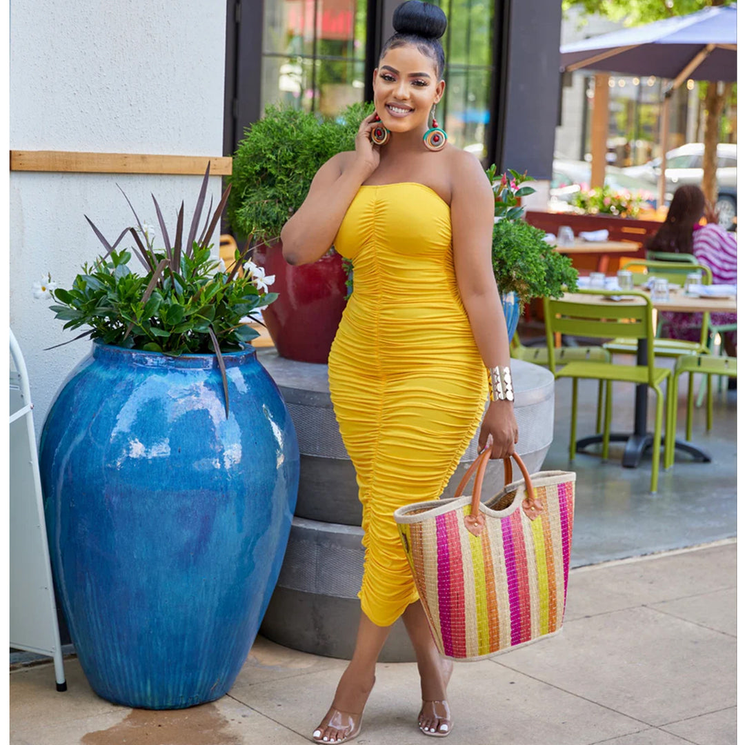 Dame strapless rynket Midi kjole Stilla