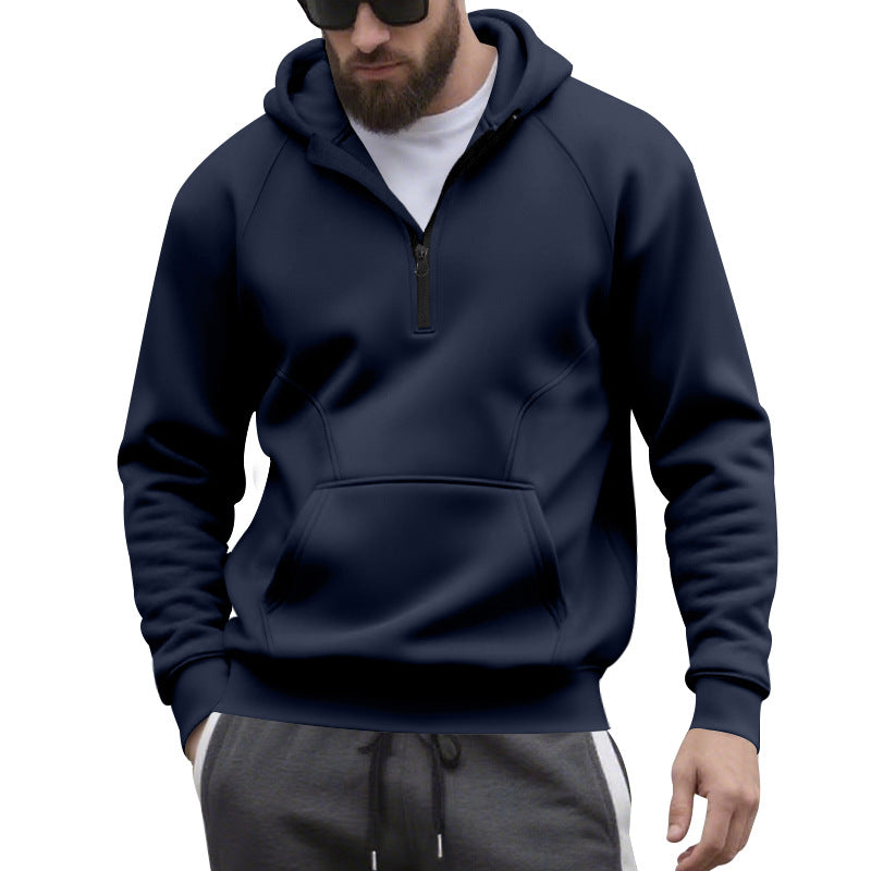 Herrer nan halv-zip hættetrøje i minimalistisk softshell-look med kengurulomme og raglanærmer Skovae