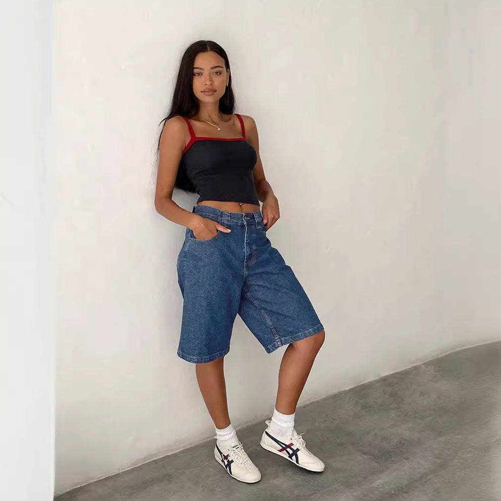 Dame Relaxed Fit Denim-Bermuda med høj talje Stilla