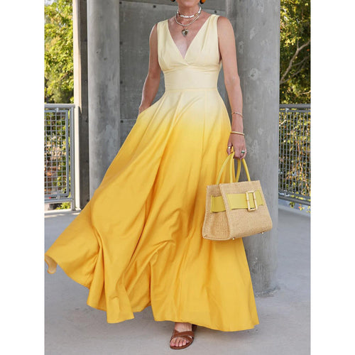 Dame Elegant V-Udskæring Farvegradient Maxi Kjole Stilla