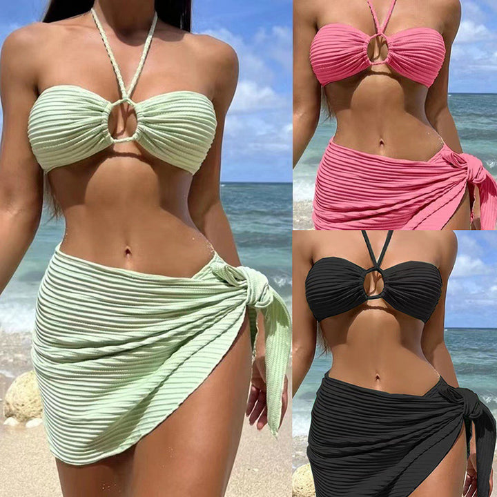Dame bandeau-bikini med raffineret ringdetalje og høj taljebukser Skovae