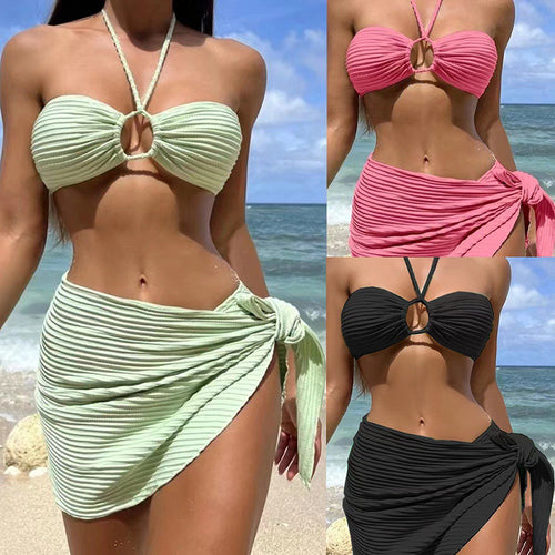 Dame bandeau-bikini med raffineret ringdetalje og høj taljebukser Skovae