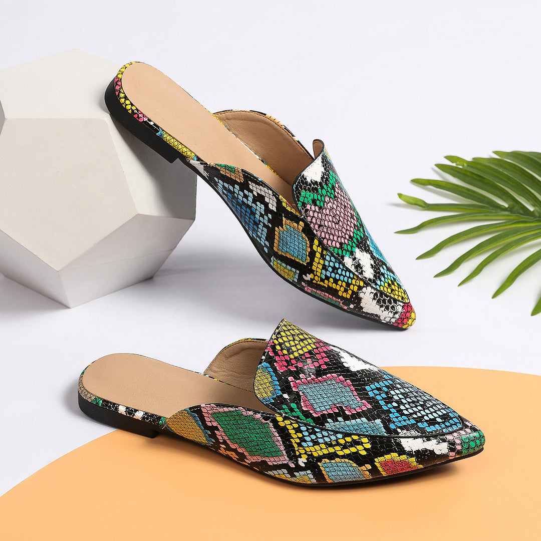 Dame Slip-On Mules med farverigt slangemønster og komfortabelt fodseng Stilla