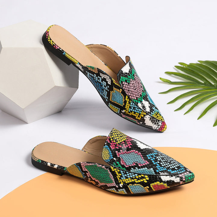 Dame Slip-On Mules med farverigt slangemønster og komfortabelt fodseng Stilla