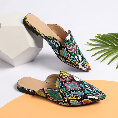Dame Slip-On Mules med farverigt slangemønster og komfortabelt fodseng Stilla