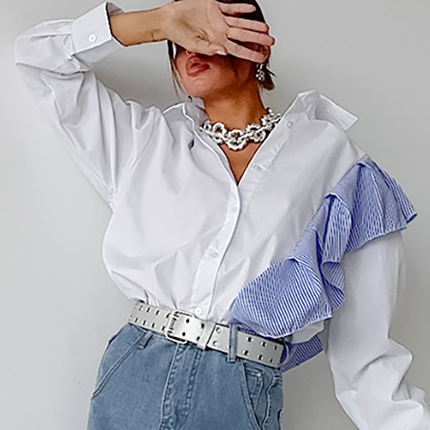 Damebluse med asymmetrisk flæsedesign og moderne snit Stilla