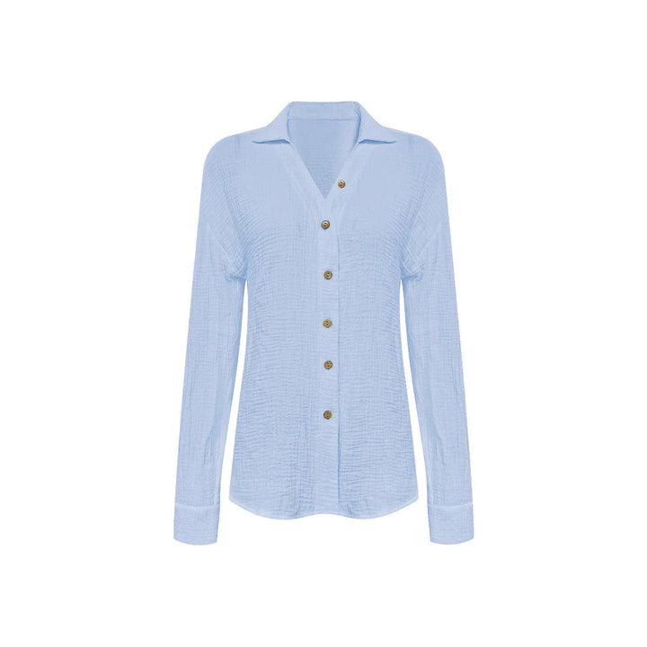 Lys struktureret button-up bluse til damer med bundet frontbånd Stilla