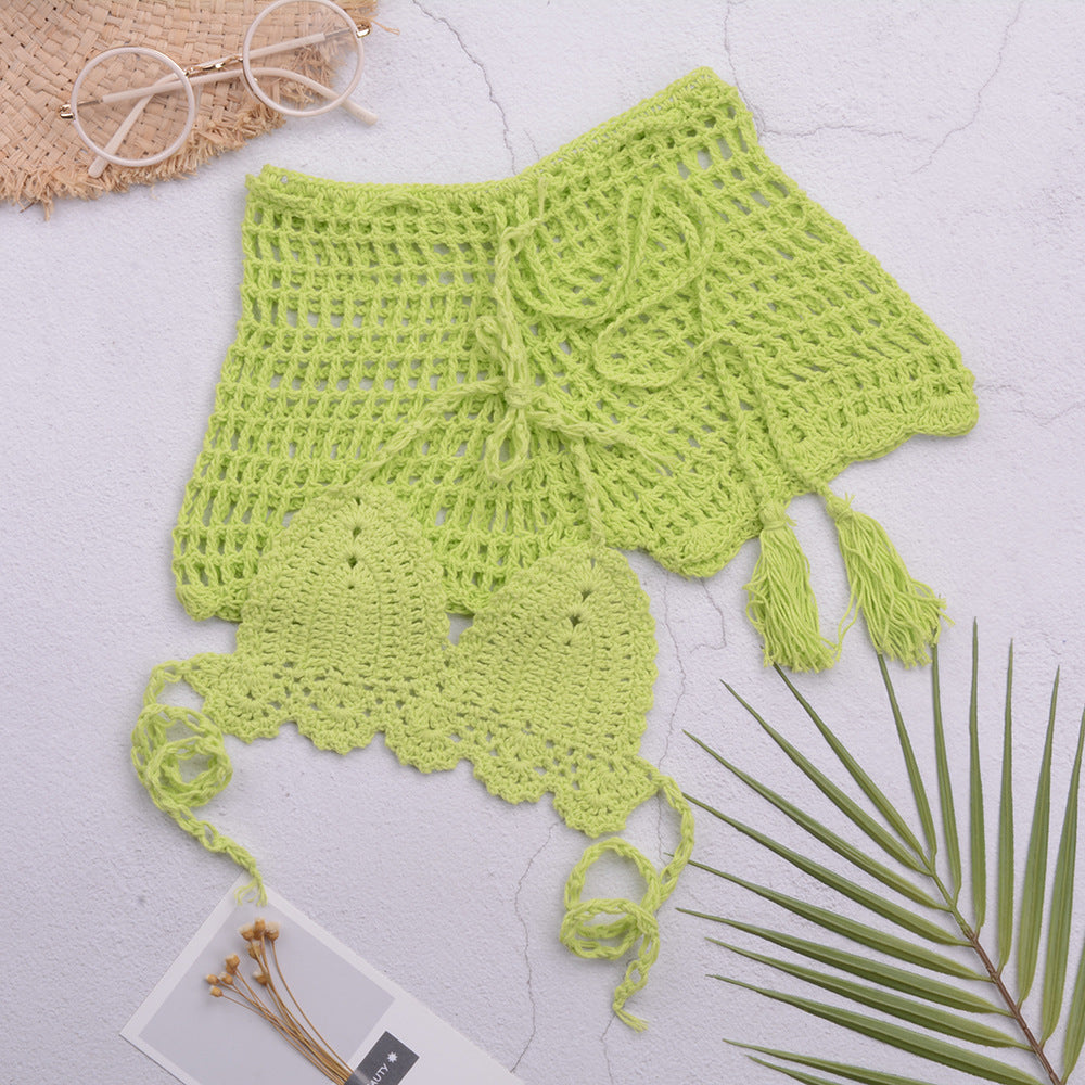 Dame Hæklet Bikini-Sæt med frynsedetalje og vendbart design Stilla