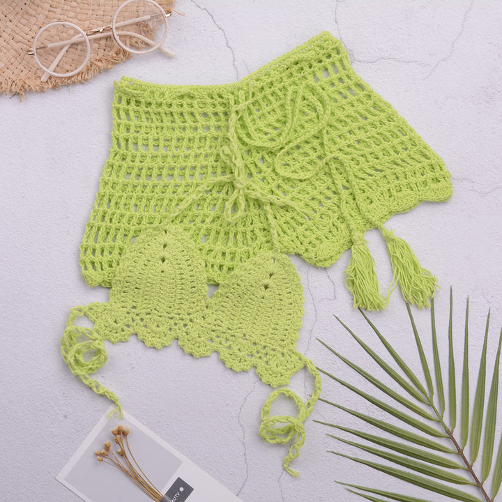 Dame Hæklet Bikini-Sæt med frynsedetalje og vendbart design Stilla