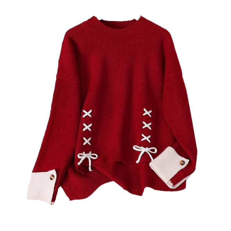 Kvinders chunky strikket sweater med legende snøredetaljer Stilla