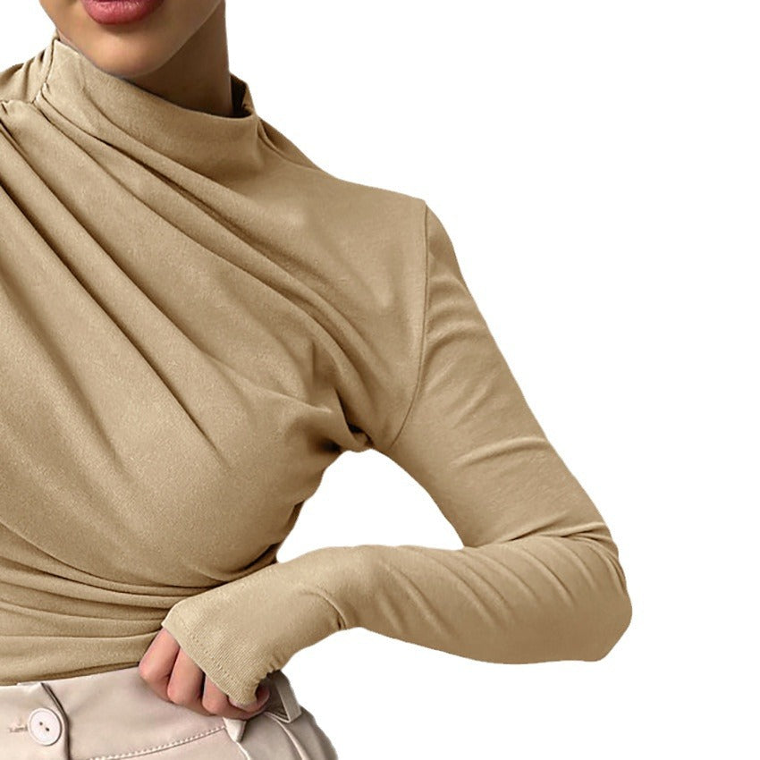 Dame langærmet top med asymmetrisk snit og elegant drapering Stilla
