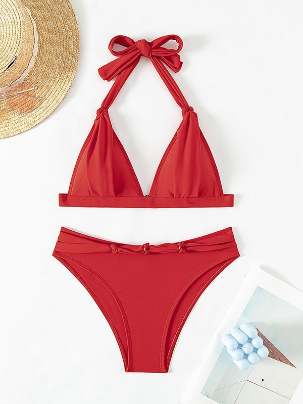 Dame Push-Up Bikini sæt med raffinerede flæsedetaljer og moderigtigt halterneck Stilla