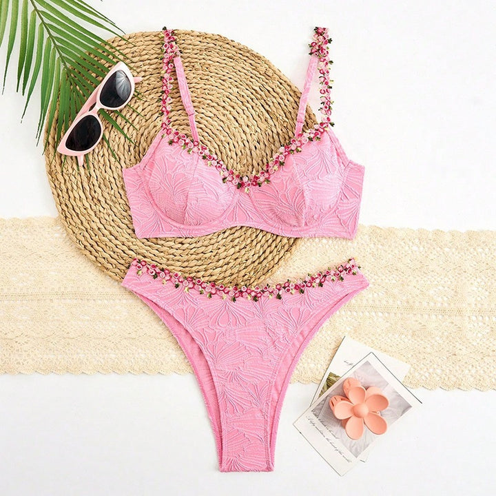 Dame bikini-sæt med florale accentbroderier Skovae