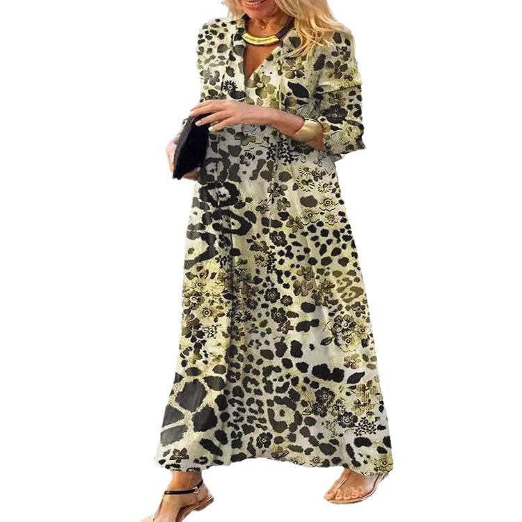Dame Chic Leopardmønster Maxi Kjole Stilla