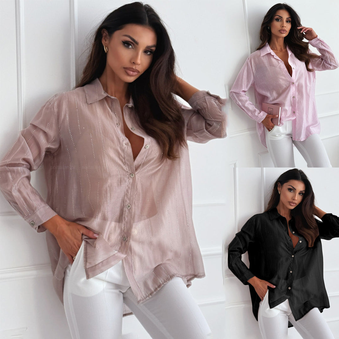 Dame gennemsigtig metallisk bluse med knapper Stilla