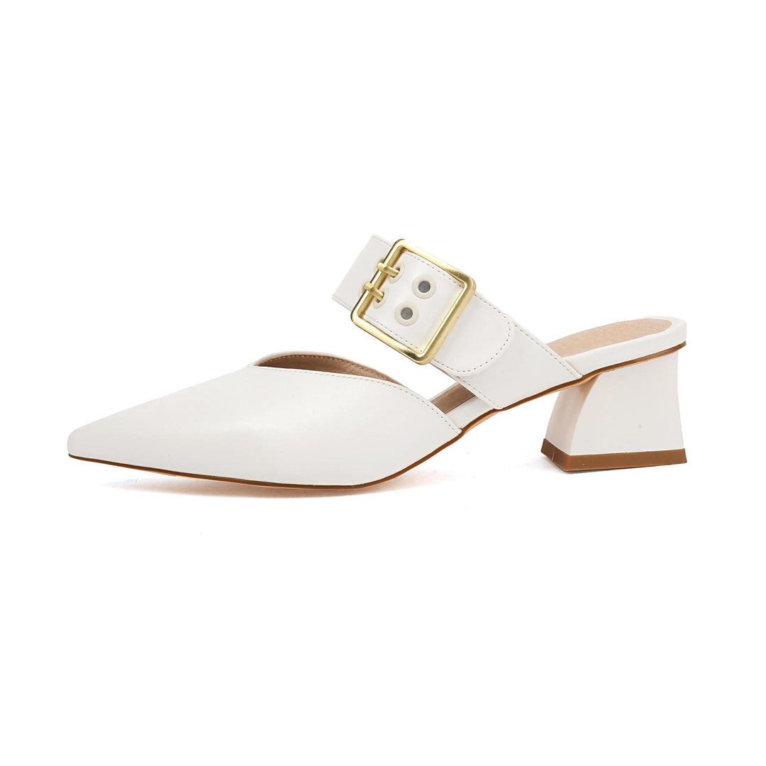 Femme Moderne Spids-TOE Hæl-Mules med Statement Spænde-Detail Stilla