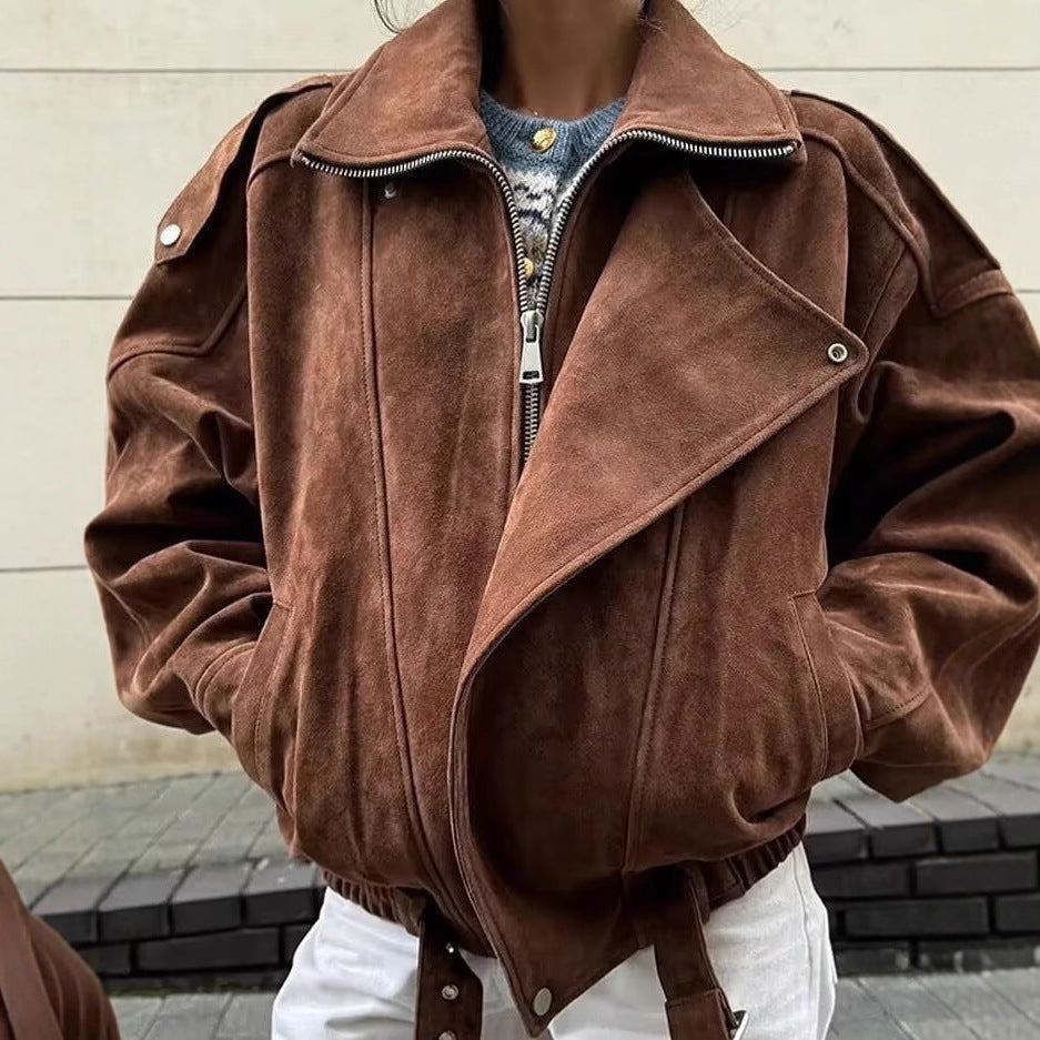 Dame trendy ruskindjakke med oversized snit og aftagelig krave Stilla