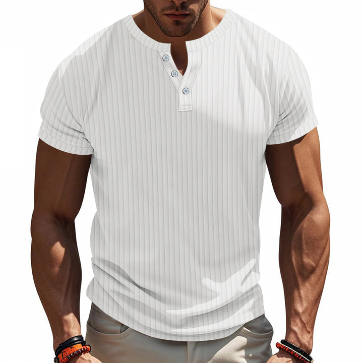 Herrer Kortærmet Henley T-shirt med struktureret stribemønster og stilfulde knapper Stilla