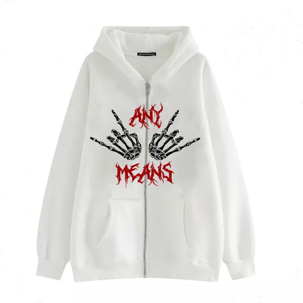 Damehoodie med unikt skeletdesign og praktiske kængurulommer Skovae