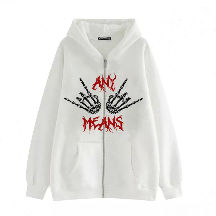 Damehoodie med unikt skeletdesign og praktiske kængurulommer Skovae