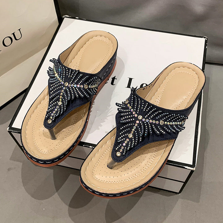 Dame Elegante Tåsplit Sandaler med dekorativt Smykke Stilla