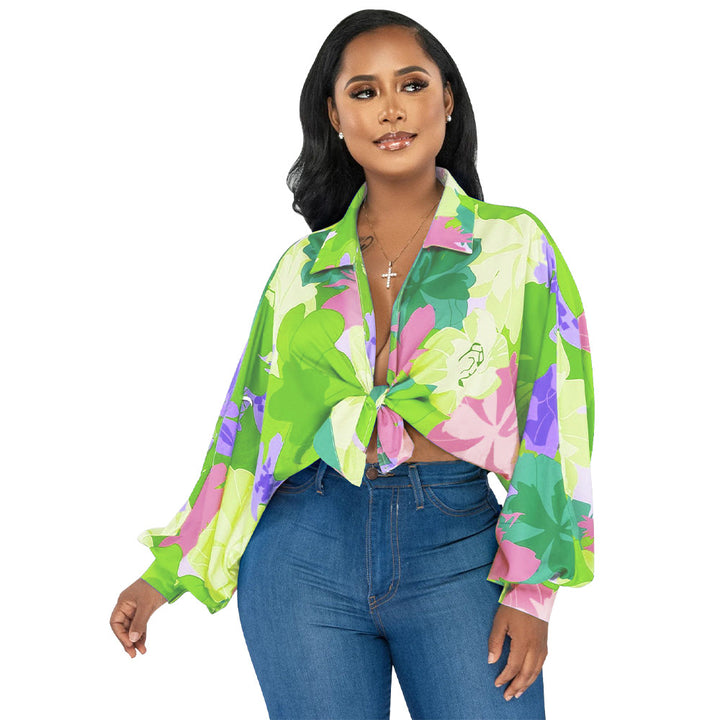 Dame Trendy blomsterbluse i oversized stil med slipselukning Stilla